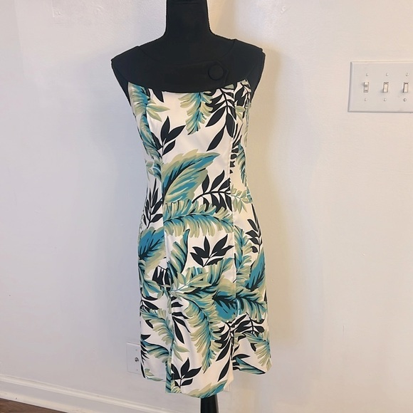 AB Studio Tropical Form Fitting Spandex Midi Dress, Sz. 2. - Picture 2 of 11
